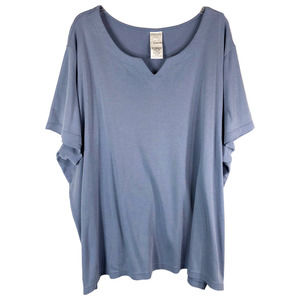 Roamans Plus Size 4X Top Blue Short‎ Sleeve V Neck Stretch Blouse Casual 730